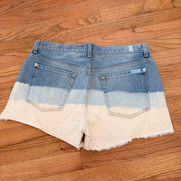 7 For All Mankind Cut Off Blue Multicolored Cream Jean Shorts size 31 Waist - Picture 3 of 10